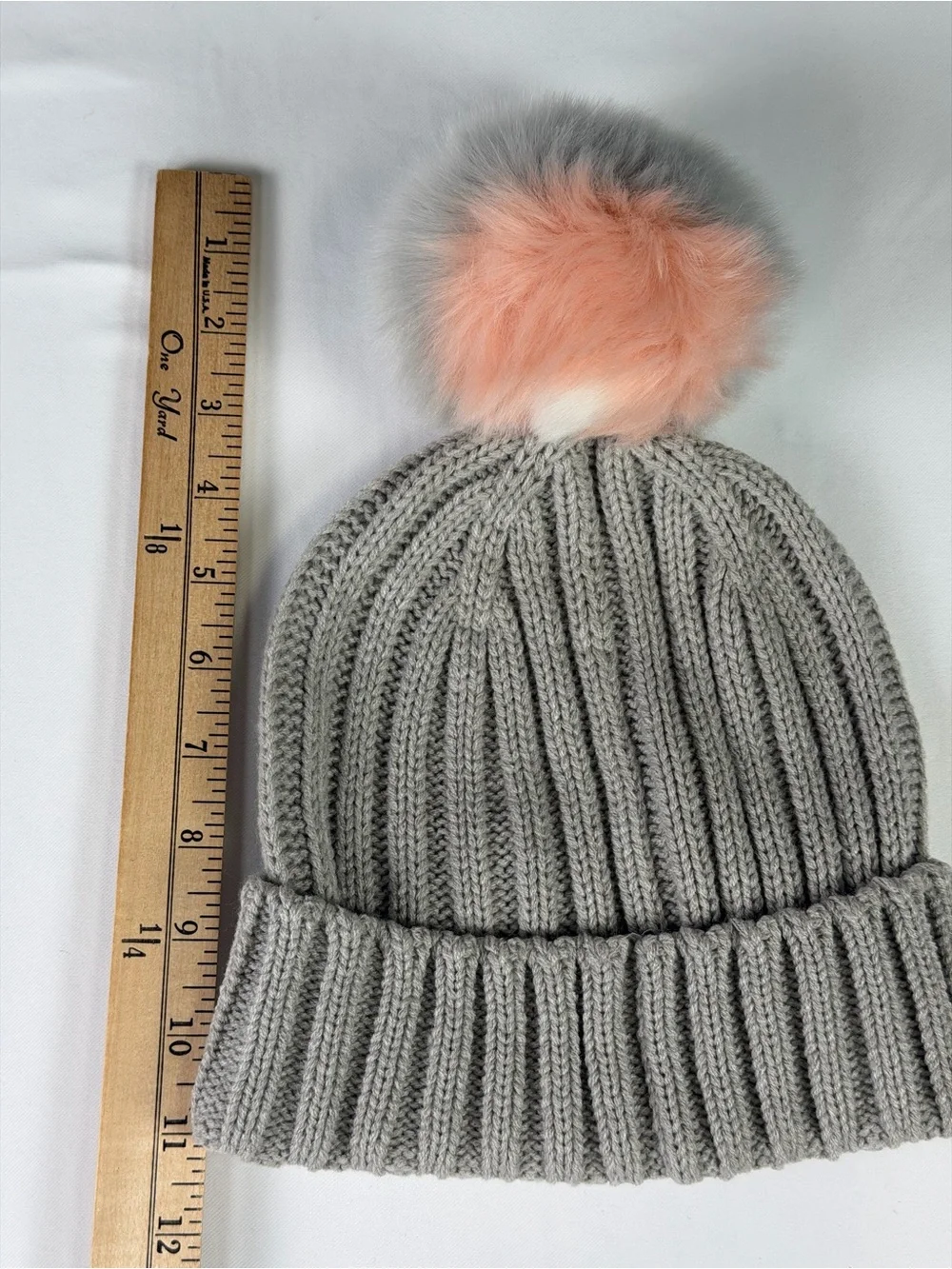 J. Crew Gray Knit Beanie with White, Gray & Peach Pompom!  NWT - warm fashion